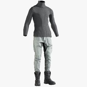 Men's Jeans with Pullover and Boots 3D model